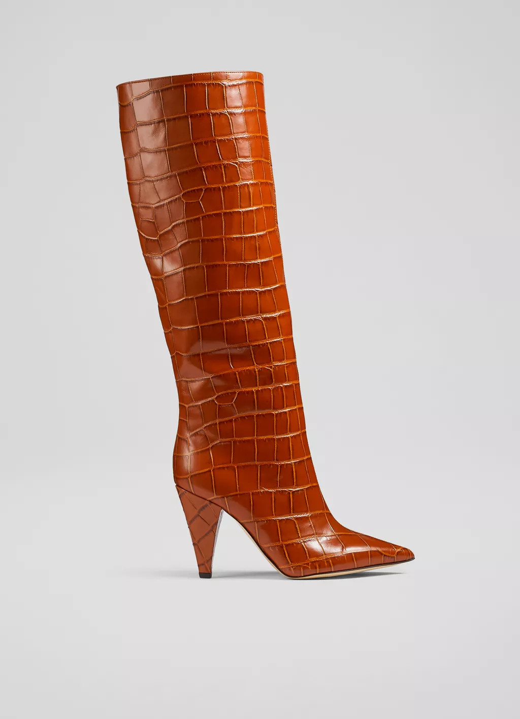 Allegra Ginger Croc-Effect Leather Cone Heel Knee High Boots | L.K. Bennett (UK)