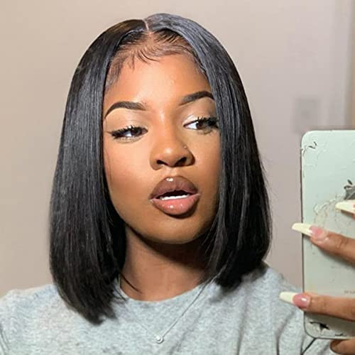 ISEE Hair Glueless Wear and Go Wigs for Beginners Lace Front Wigs for Black Women Human Hair Short Straight Bob Human Hair Wigs Lace Pre Cut Wig 12 Inch | Amazon (US)