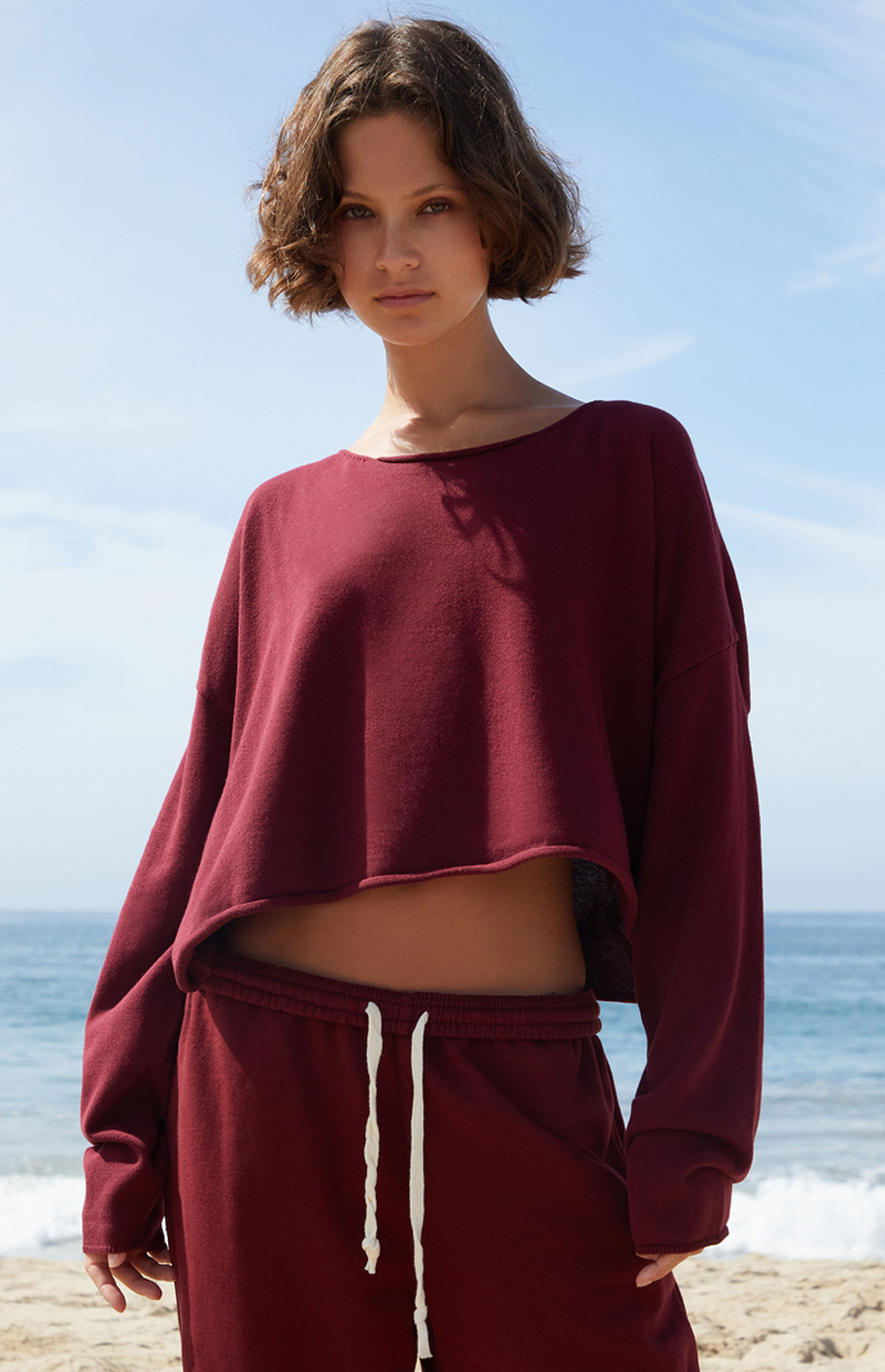 John Galt Burgundy Cameron Cropped Sweater | PacSun