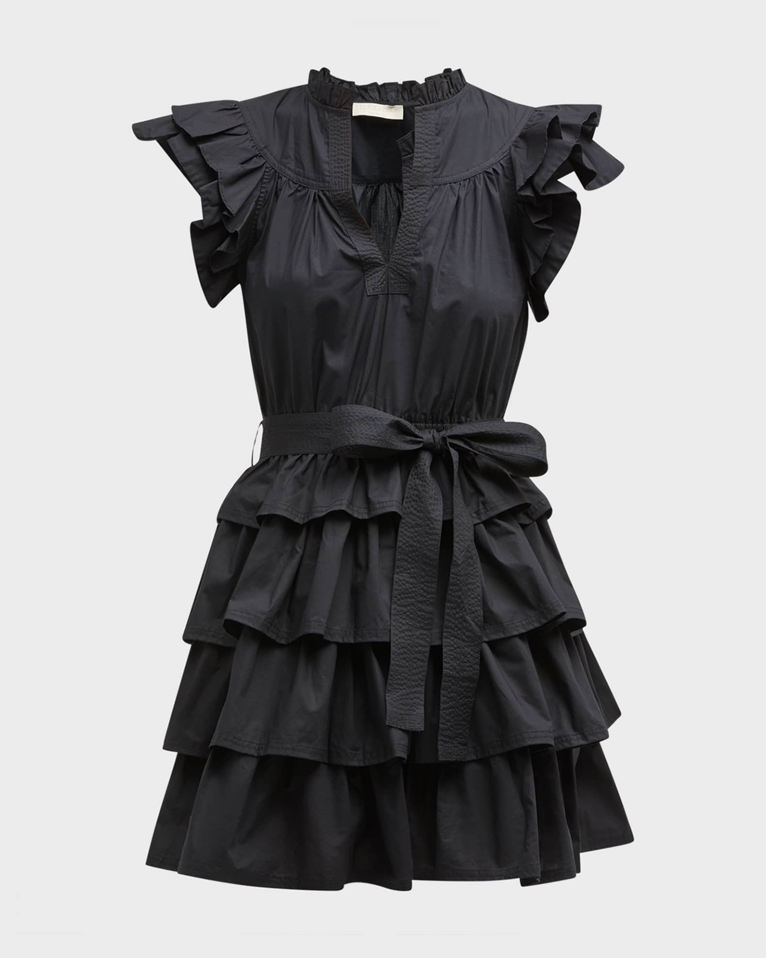 Ulla Johnson Lulua Ruffle Tiered Flutter-Sleeve Mini Dress | Neiman Marcus