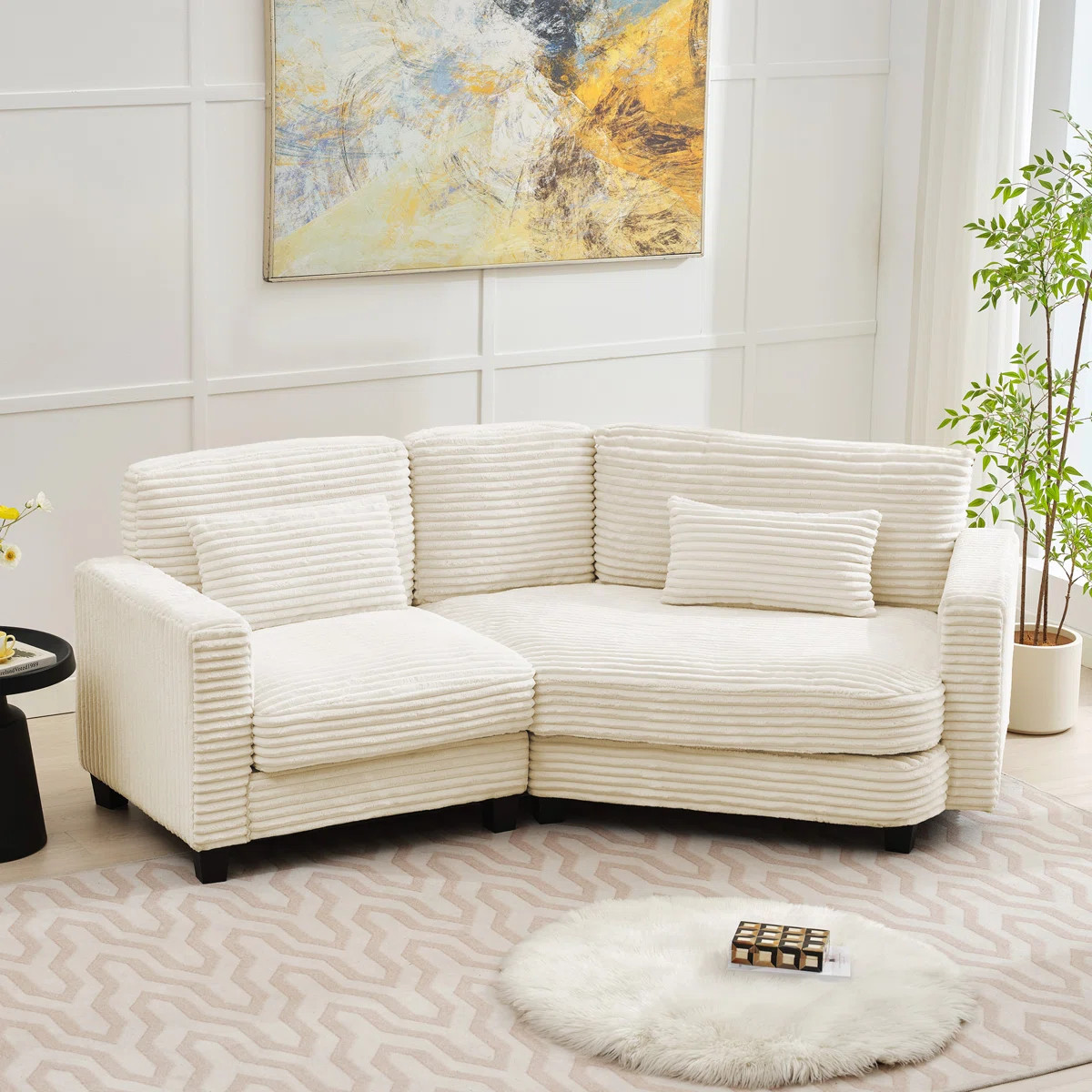 92.5" Curved Corduroy Sectional Sofa Seater for 3 | Wayfair North America