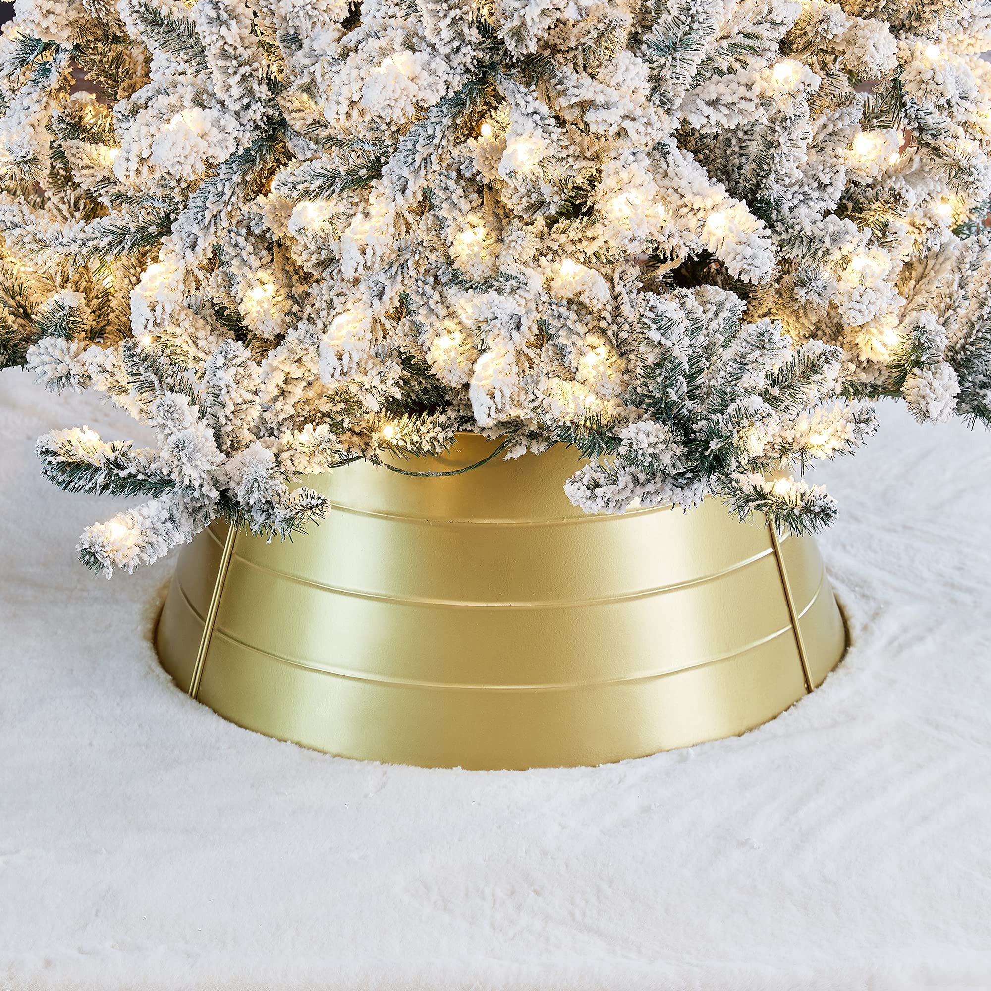 Glitzhome Galvanized Metal Christmas Tree Collar Decorations, 26" D, Gold | Amazon (US)