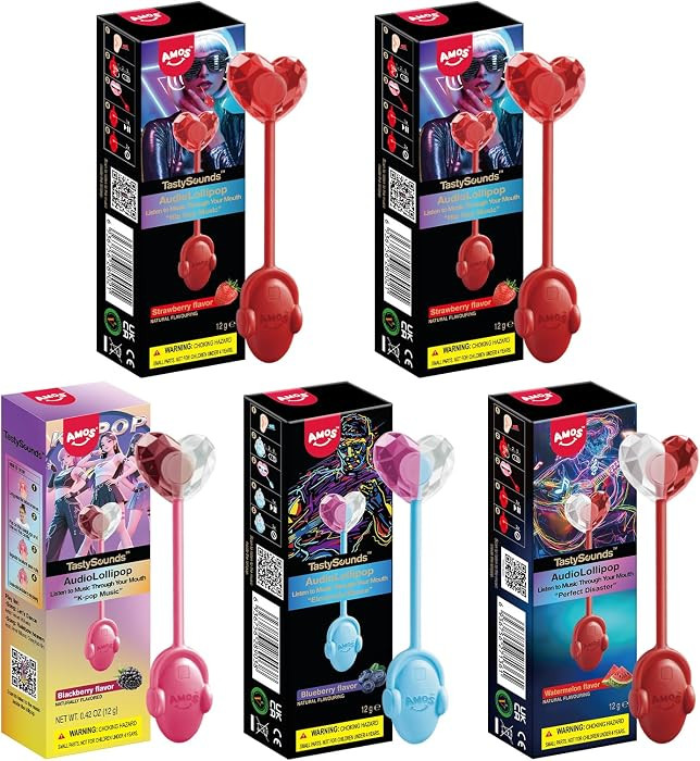Amos TastySounds Audio Music Lollipops - Singing Lollipop Candy Suckers Party Favors - 5-Pack w/ ... | Amazon (US)
