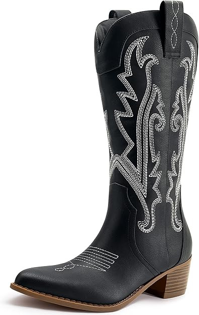 Athlefit Cowboy Boots for Women Western Cowgirl Boots Fashion Embroidered Pointed Toe Chunky Heel... | Amazon (US)