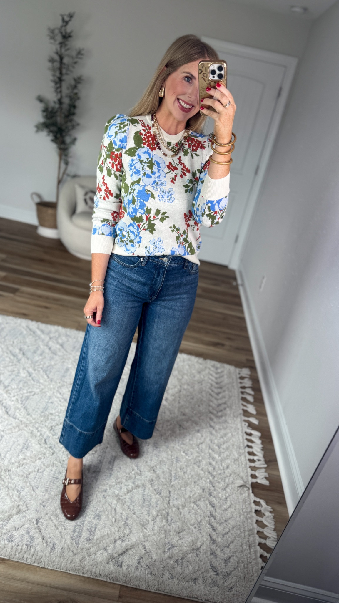 Weekend Walmart Wins try-on 
Puff sleeve floral sweater- medium 
Cropped jeans- 6

#LTKgrwm