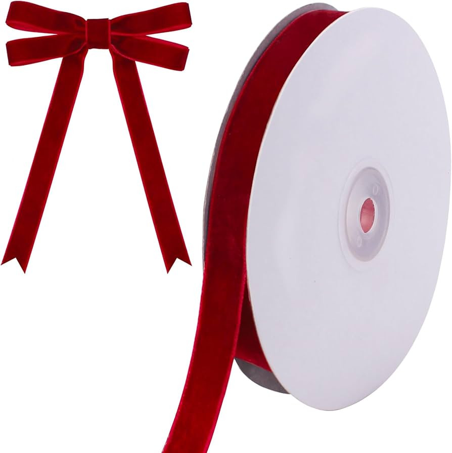 10 Yards Red Velvet Ribbon for Christmas Tree,5/8 Inch Velvet Christmas Ribbon for Gift Wrapping ... | Amazon (US)