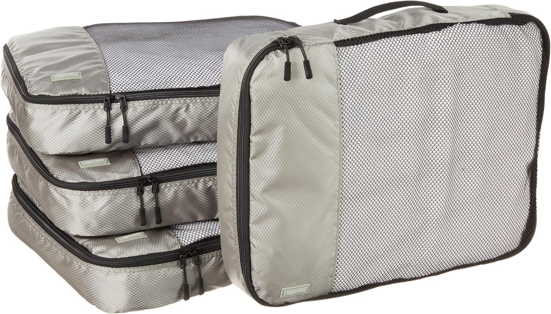 Amazon Basics 4 Piece Packing Travel Organizer Cubes Set, Zipper, Large, Gray | Amazon (US)