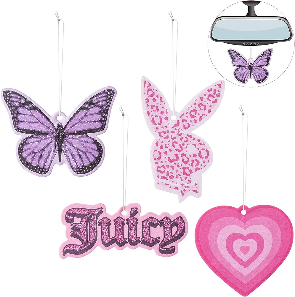 4Pcs Y2k 2000s Pink Car Air Freshener Purple Butterfly Leopard Bunny Pink Heart Fragrance Hanging... | Amazon (US)