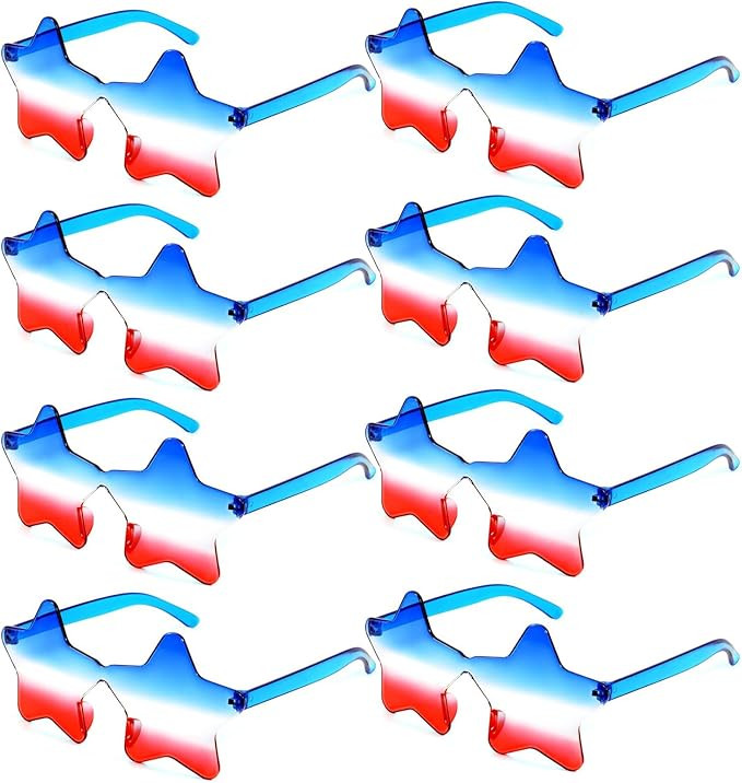 Amazon.com: JUSTOTRY 8Pc 4th of July Sunglasses - Star Shape Fourth of July Patriotic Red White a... | Amazon (US)