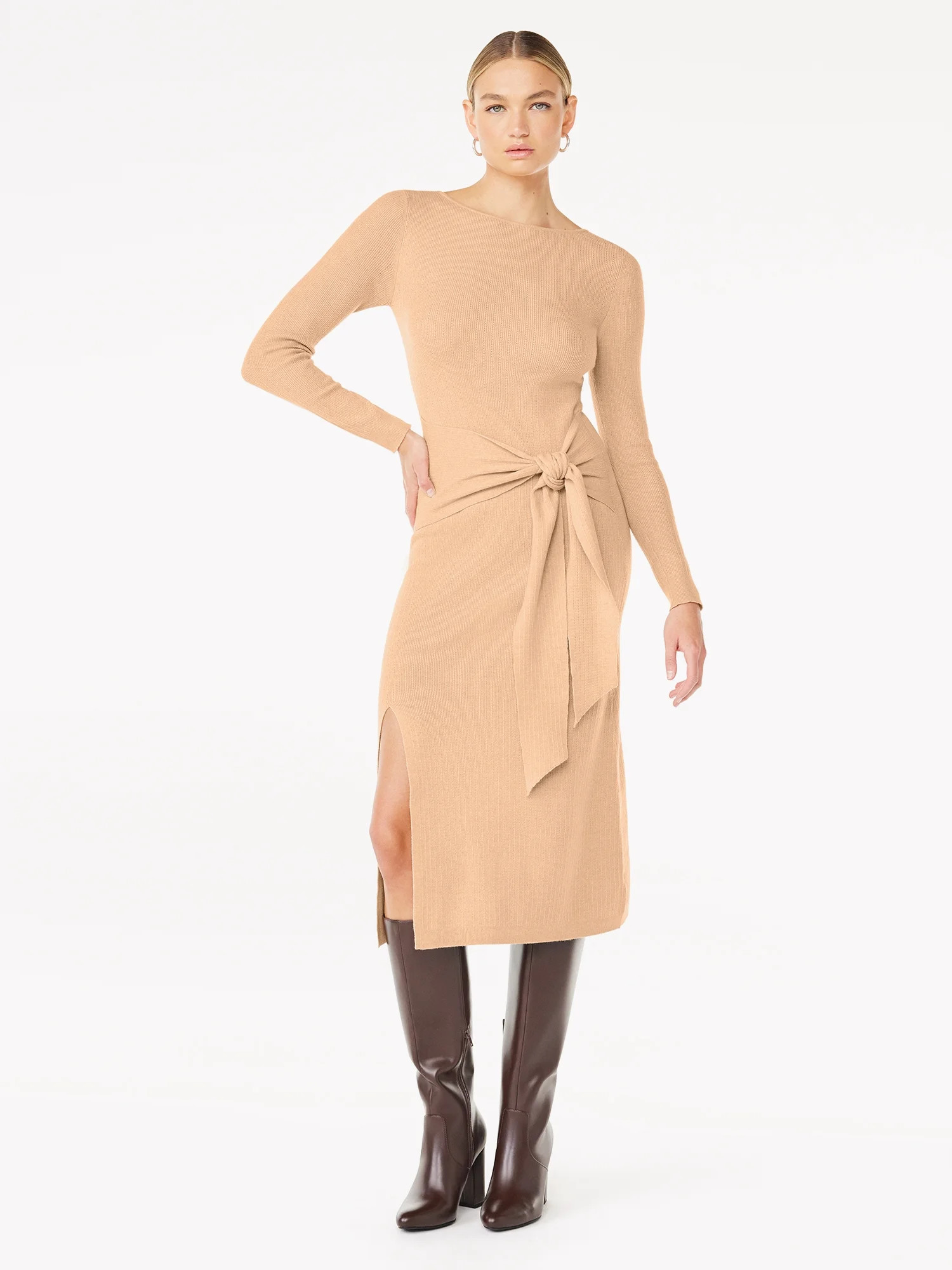 Scoop Women's Tie Midi Sweater Dress, Sizes XS-XXL | Walmart (US)