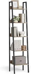 VASAGLE Bookshelf, 5-Tier Narrow Bookcase, Ladder Shelf for Home Office, Living Room, Bedroom, Ki... | Amazon (US)