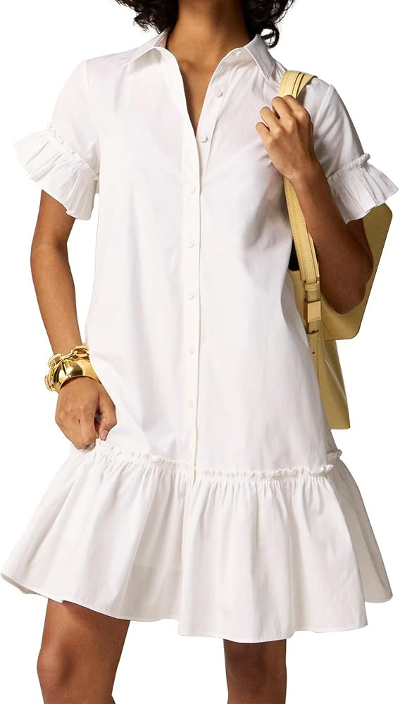 SUNNOW Women's Button Down Shirt Dress with Pockets Short Sleeve Loose Business Casual Tunics Dre... | Amazon (US)