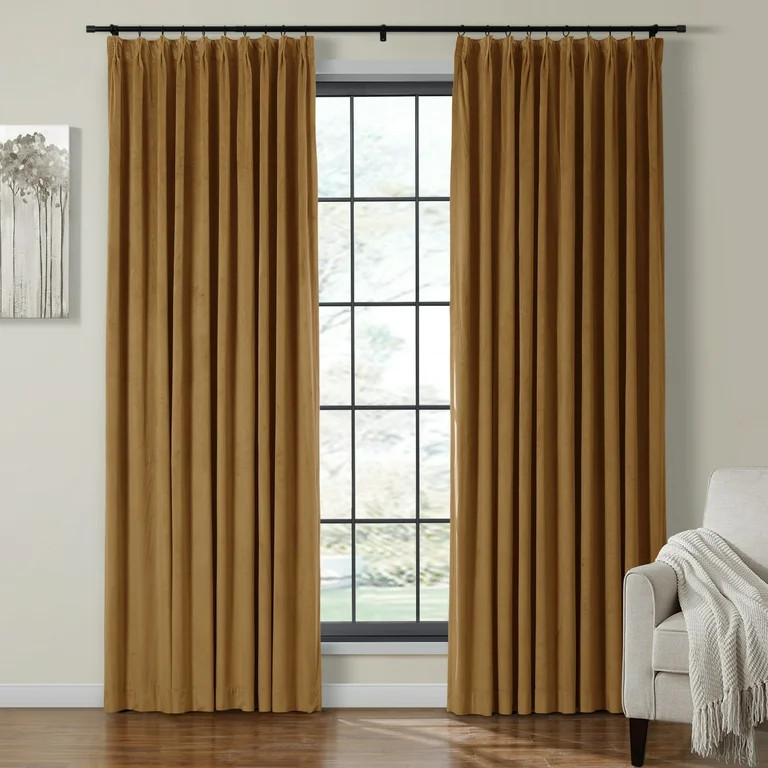 TWOPAGES Room Darkening Velvet Pinch Pleated Curtain Soft Drape for Bedroom, 1 Panel, 52"x84", Sa... | Walmart (US)