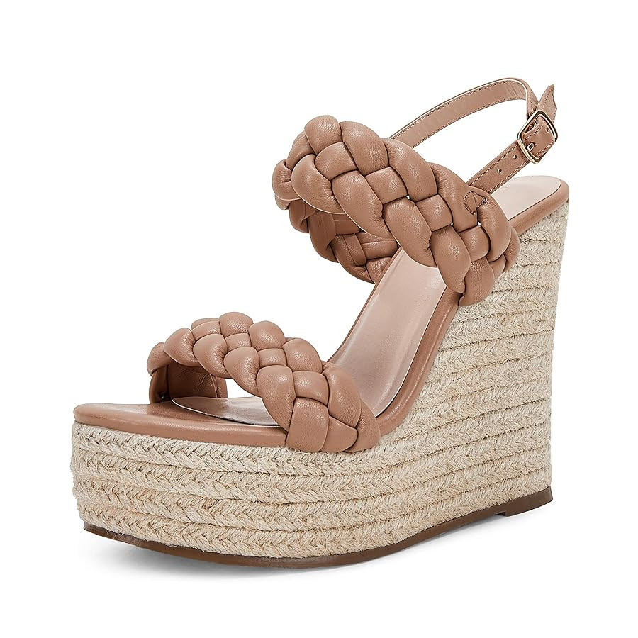 Coutgo Women's Braided Espadrille Platform Wedge Sandals Open Toe Two Strap Ankle Buckle Summer S... | Amazon (US)