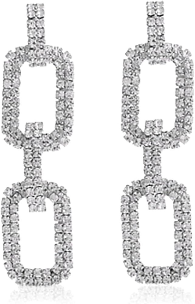 Sparkly Rhinestone Chandelier Drop Statement Earrings - Bridal Wedding Crystal Cubic Dangles Casc... | Amazon (US)