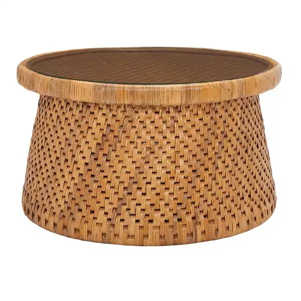 SAFAVIEH Couture Lianne Tropical Coastal Boho Rattan Round Coffee Table - 32 in. W x 32 in. D x 1... | Bed Bath & Beyond