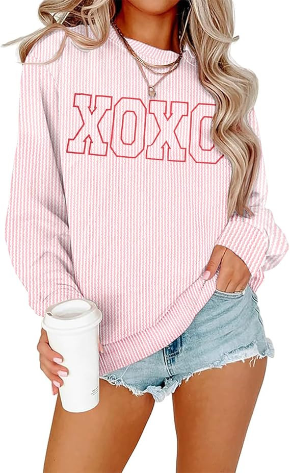 MNLYBABY Valentines Day Sweatshirt Valentine Shirt: Women Cute Love Heart Sweater Lightweight Pul... | Amazon (US)