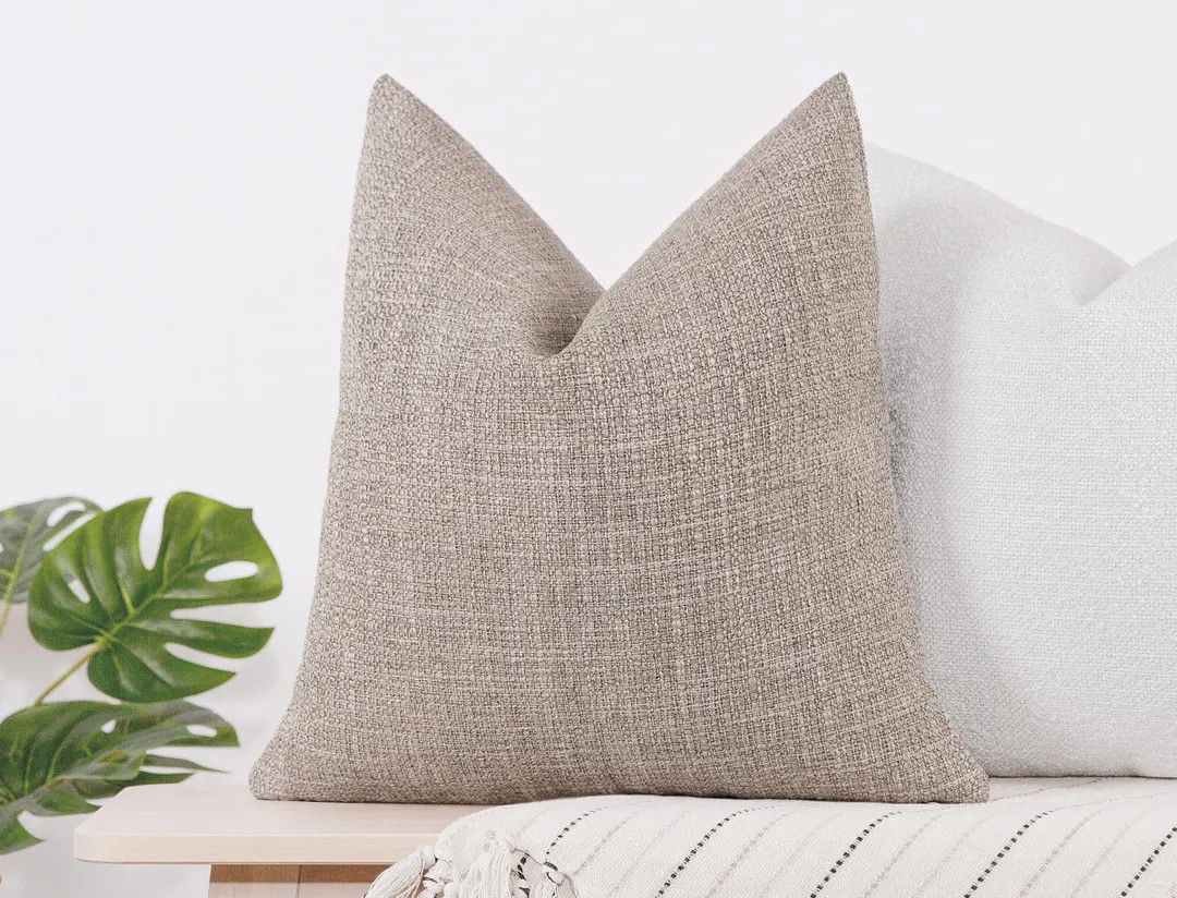 Beige Linen Pillow Cover Boho Woven Linen Pillow Neutral Euro Sham Cover Cottage Pillow Farmhouse... | Etsy (US)