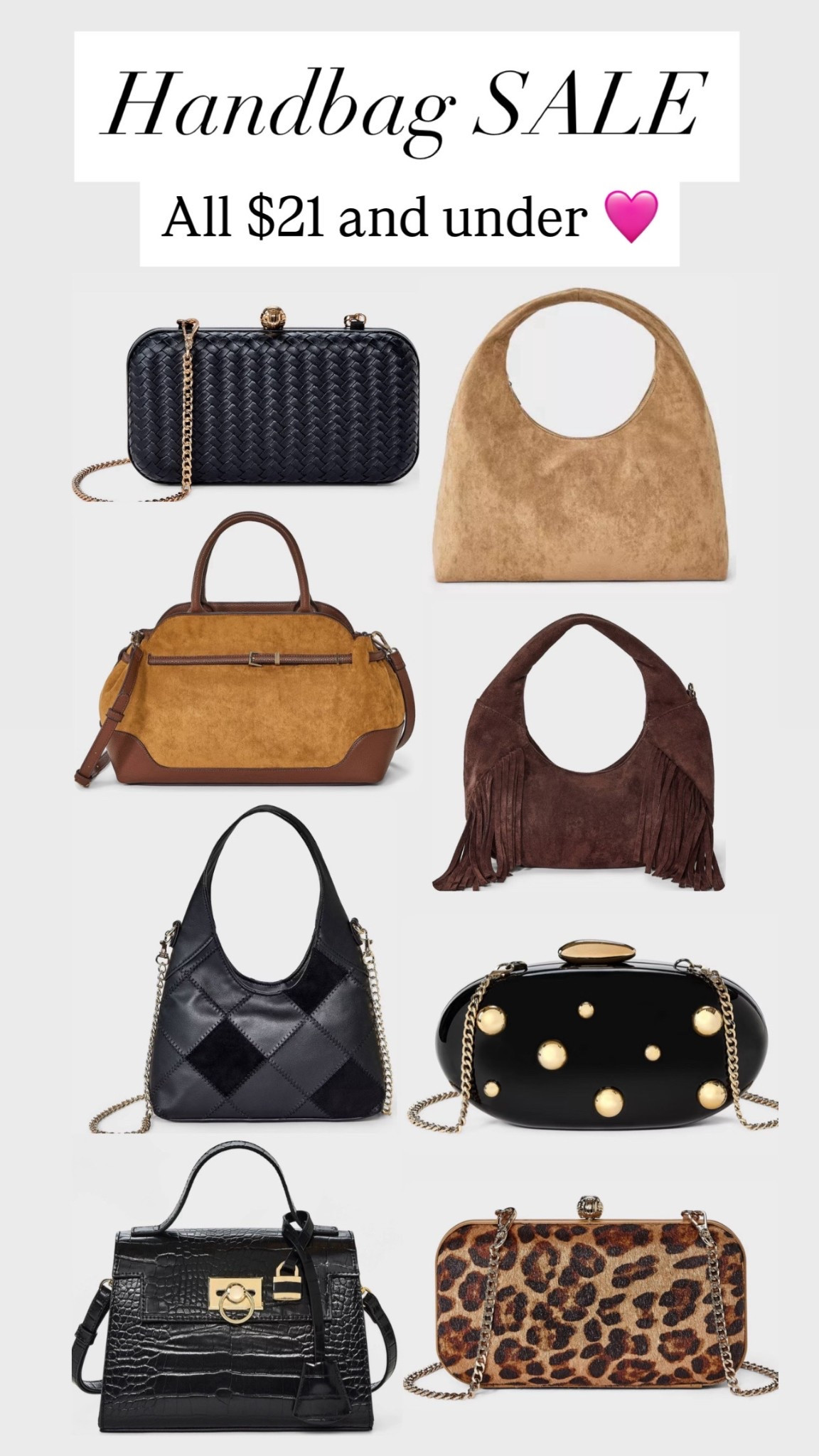 Handbag sale!! All $21 and under!!! 

#LTKSaleAlert #LTKHoliday