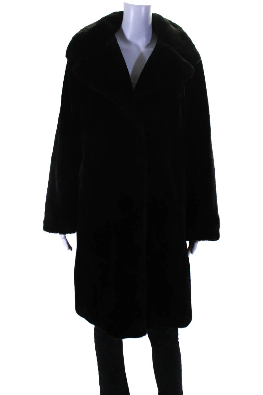 Avec Les Filles Womens Hook Front Collared V Neck Faux Fur Coat Black | Shop Simon