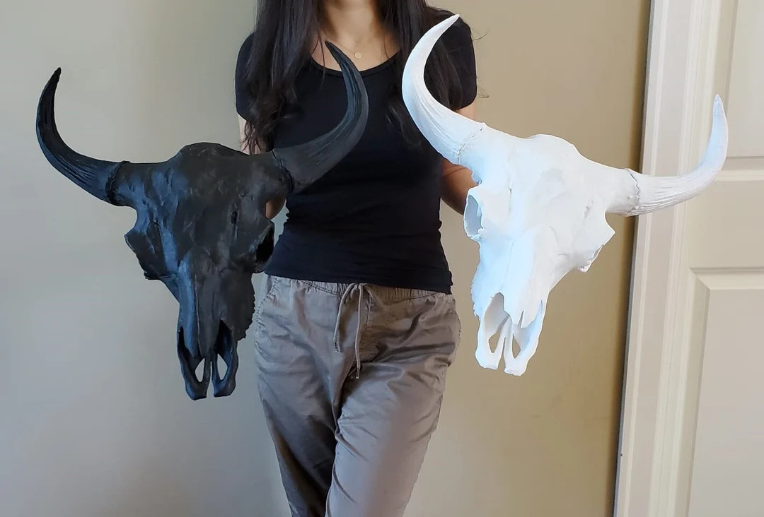 Matte Black or Matte White Bison Skull XL Size - Faux Hand Painted Skull Cow Bull Bison Skull Art Fa | Etsy (US)