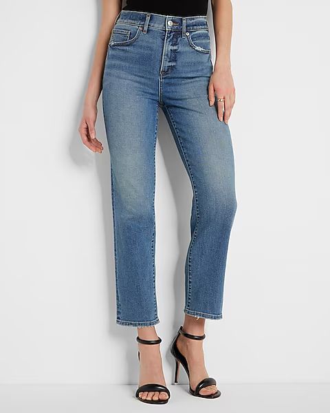 High Waisted Medium Wash Straight Ankle Jeans | Express