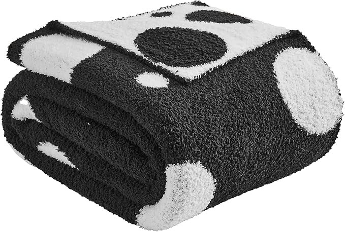 Super Soft Fullfy Microfiber Reversible Knitted Blankets, Warm Cozy Fuzzy Plush Throw, Black and ... | Amazon (US)