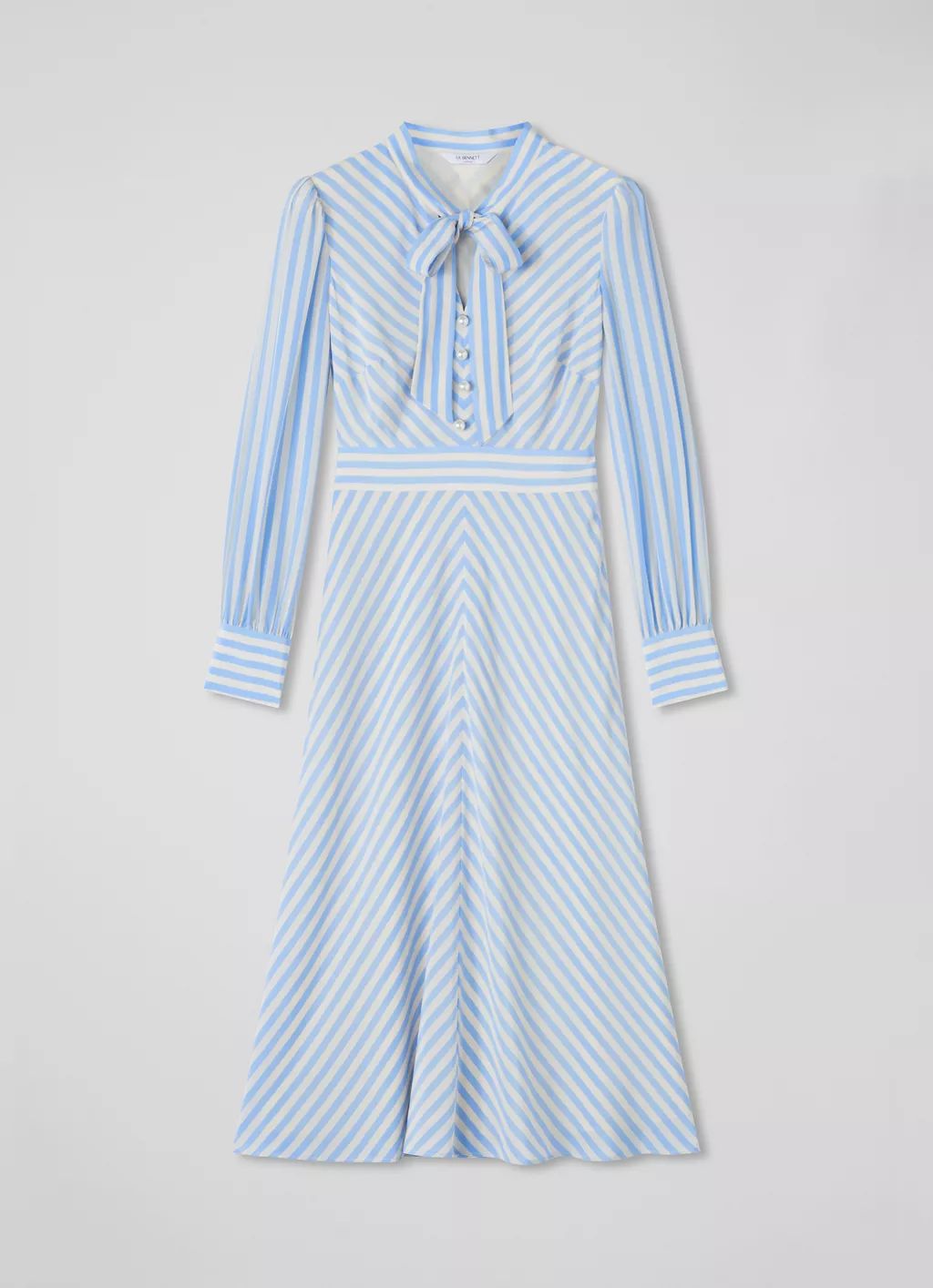 Marcellin Blue and Cream Stripe Silk Dress | L.K. Bennett (UK)