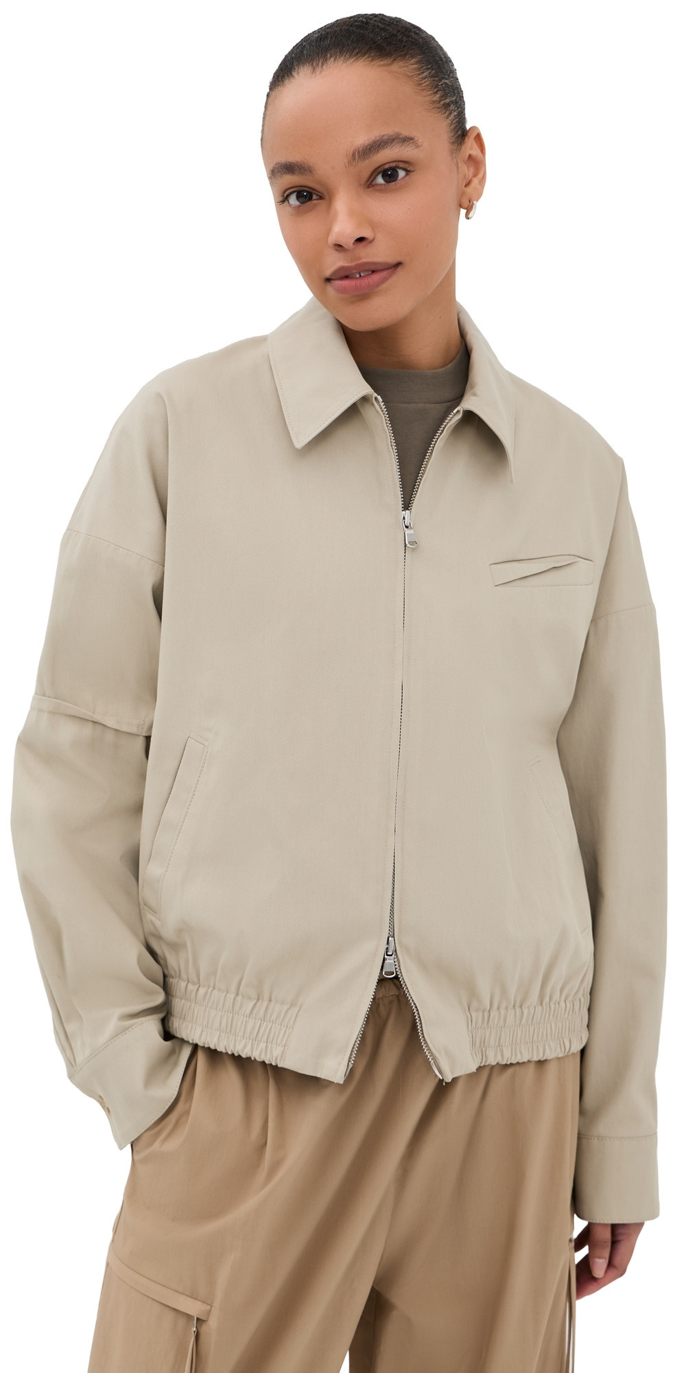 Tibi Luxe Spring Twill Bomber Jacket Taupe XS | Shopbop