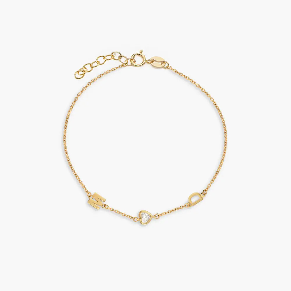 Inez Initial Bracelet/anklet With 0.2 Ct Heart Diamond Shape - 14k Solid Gold | Oak & Luna (US)