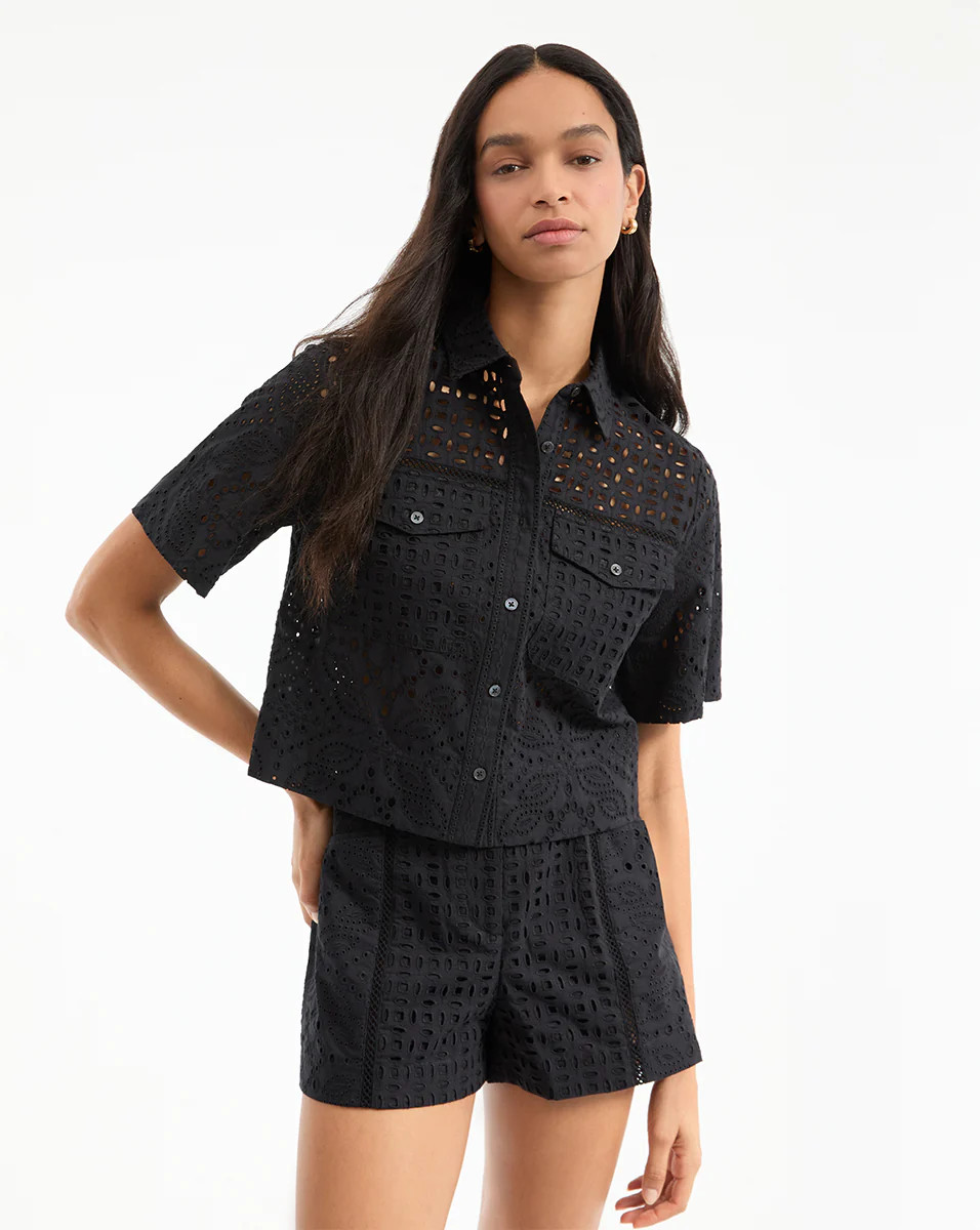 Spruce Eyelet Top in Black | Veronica Beard | Veronica Beard