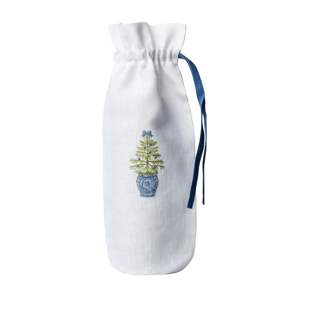 Chinoiserie Christmas Tree Wine Bag | Cailini Coastal