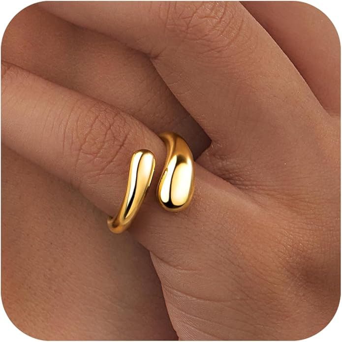 Non Tarnish Gold Chunky Rings for Women, 14K Gold Plated Statement Dome Rings Stacking, Adjustabl... | Amazon (US)