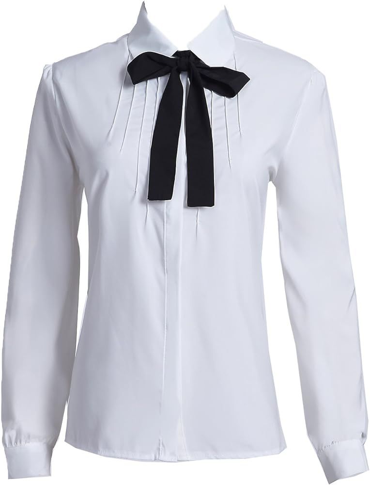 Taiduosheng Women's Long Sleeve Chiffon Work Tops Bowtie Blouses Button Down Shirts White OL Shir... | Amazon (US)