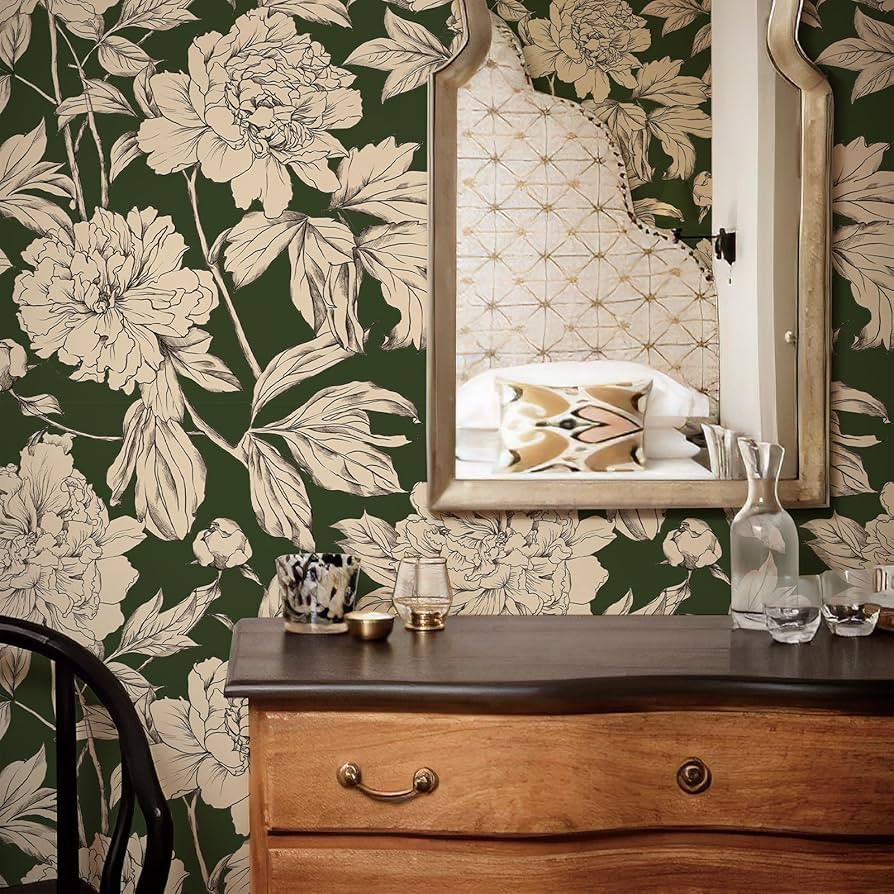 Simon&Siff Peel and Stick Green and White Flowers Wallpaper Classic Floral Wallpaper Waterproof f... | Amazon (US)