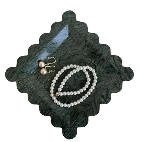 SAIDKOCC Vintage Natural Marble Tray Small Ornaments Wave Tray Handmade Storage Dish for Counter, Vanity, Dresser, Nightstand and Desk (Indian Green) | Amazon (US)