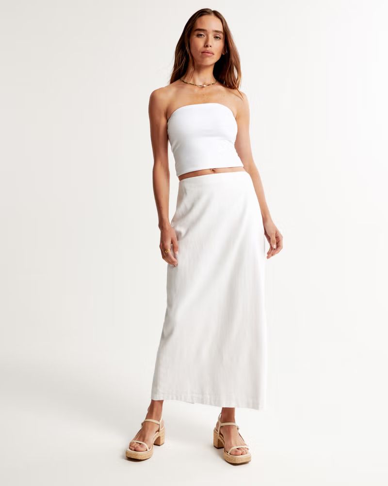 Women's Linen-Blend Column Maxi Skirt | Women's Bottoms | Abercrombie.com | Abercrombie & Fitch (UK)
