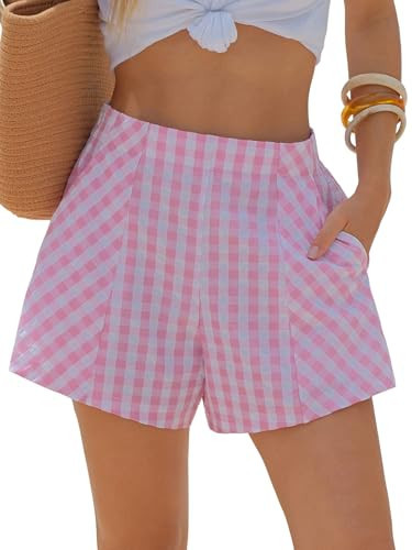 EXLURA Womens Boxer Shorts Summer Casual Cotton Gingham Shorts High Waist Plaid Y2K Beach Bottoms Vacation Outfits 2026 | Amazon (US)