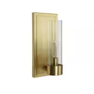 Home Decorators Collection Closmere 5 in. 1-Light Brushed Gold Mid-Century Modern Wall Sconce wit... | The Home Depot