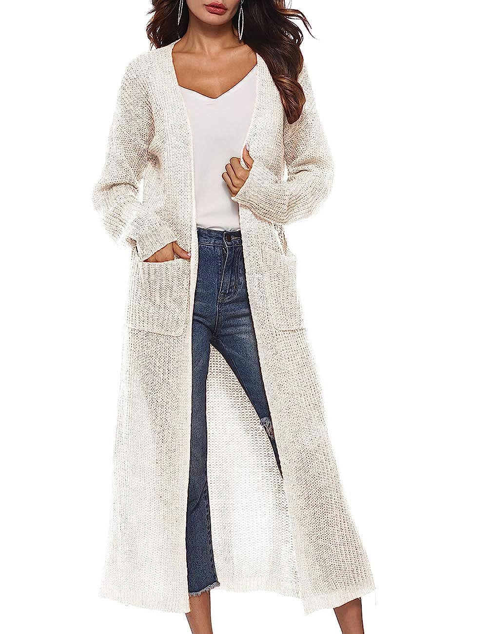 Womens Casual Long Sleeve Split Open Cardigan Knit Long Cardigan Sweaters with Pockets | Amazon (US)