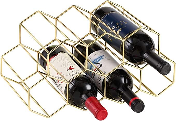 9 Bottles Metal Wine Rack, Countertop Free-Stand Wine Storage Holder, Space Saver Protector for R... | Amazon (US)