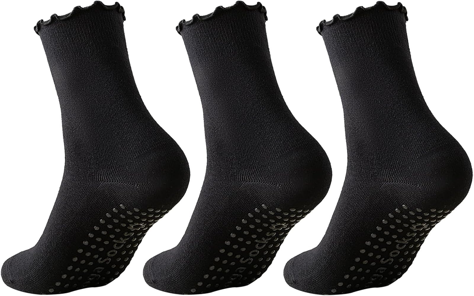 Bestag 3 Pairs Ruffle Yoga Socks With Grips for Women, Non Slip Grip Socks for Yoga, Pilates, Bar... | Amazon (US)