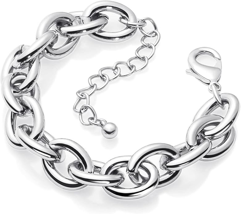 LANE WOODS Gold Bracelets for Women 14k Gold Plated Chunky Thick Large Link Chain Bracelet | Amazon (US)