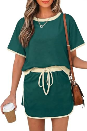 Opemiby Womens 2 Piece Skort Set Color Block Summer Vacation Cruise Outfits | Amazon (US)