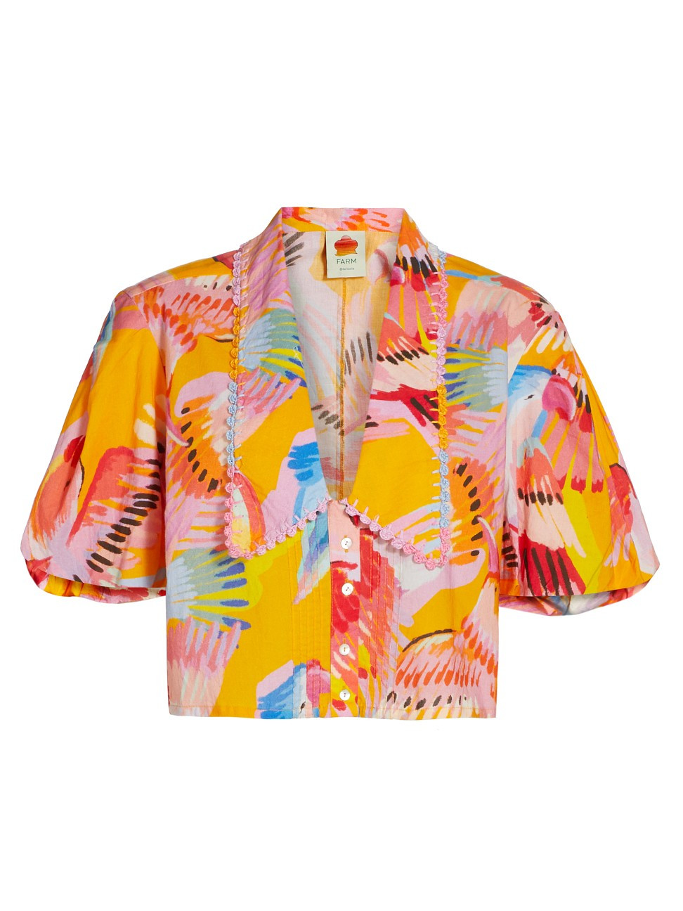 Farm Rio Neon Macaws Collar Puff-Sleeve Blouse | Saks Fifth Avenue