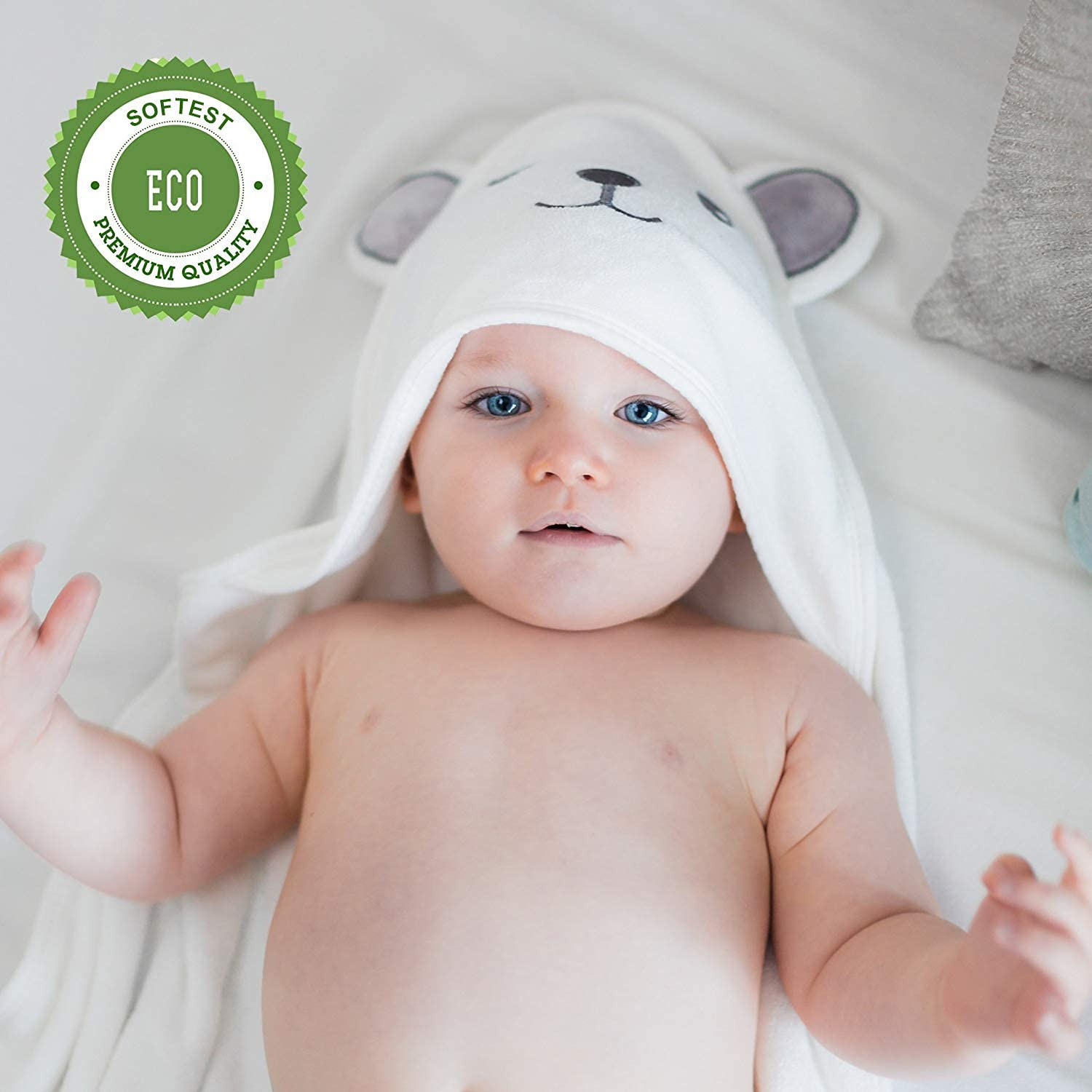 HIPHOP PANDA Hooded Towel - Rayon Made from Bamboo, Bath Towel with Bear Ears for Newborn, Babie,... | Amazon (US)