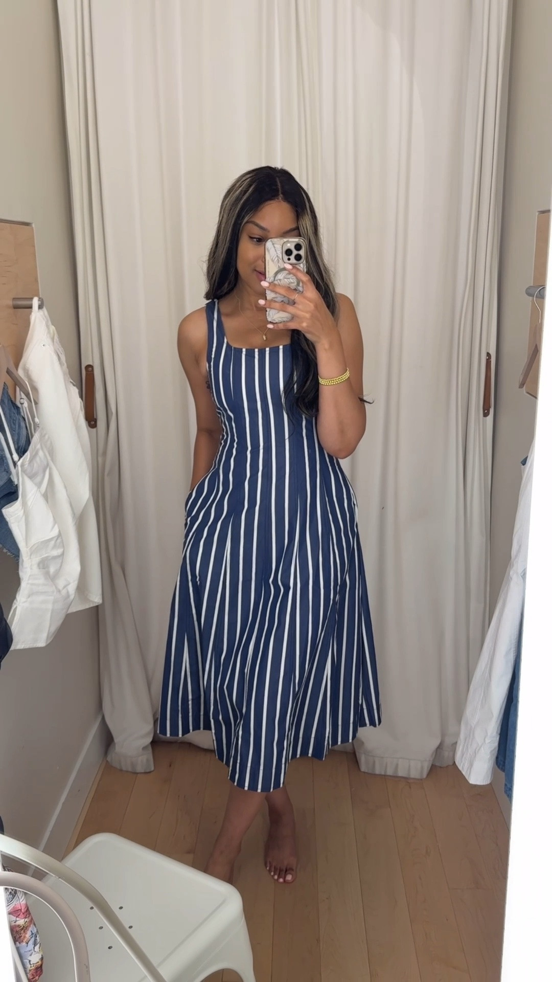 LOVING the Madewell Rylee Midi Dress 😩 how pretty is the blue and white stripes? Cotton poplin fabric, cute scrunchy straps and pockets I was SOLD. Size 00 💙 20% off during LTKxMadewell sale 🤩 @Madewell 

Madewell poplin midi dress summer dresses pockets flattering fit and flare feminine classic striped business casual

#LTKxMadewell #LTKSaleAlert