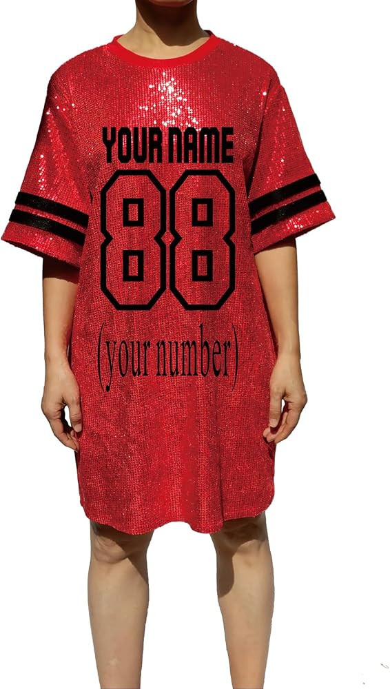 Whitewed Customized Number Name Sequin Jersey Dress Shirt for Adult Women Birthday Gifts Games Da... | Amazon (US)