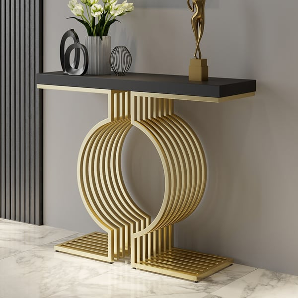 47.2" Modern Narrow Console Table with Geometric Metal Base Black Entryway Table-Homary | Homary