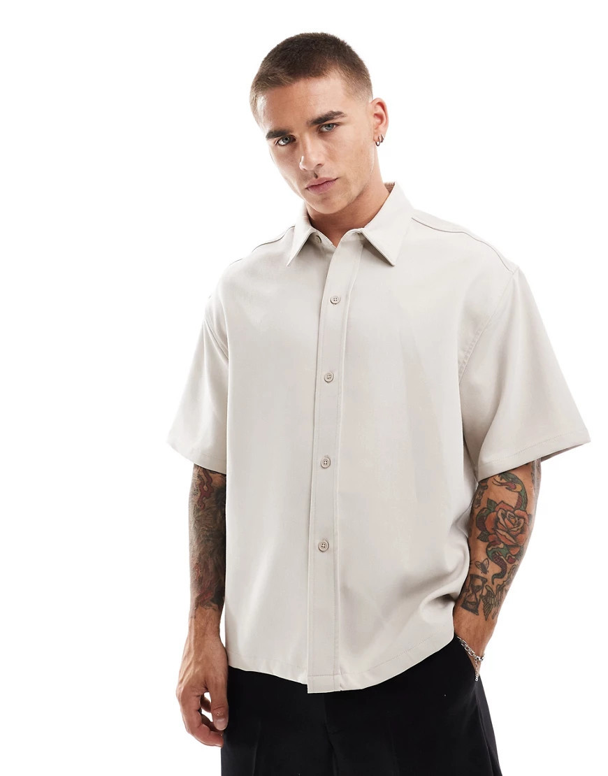 Bershka premium shirt in sand-Neutral | ASOS (Global)